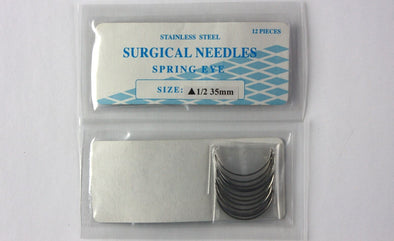 Veterinary SS Surgical Needles, Spring Eye, Cutting, 1/2 Circle, 35mm, 12 Pack