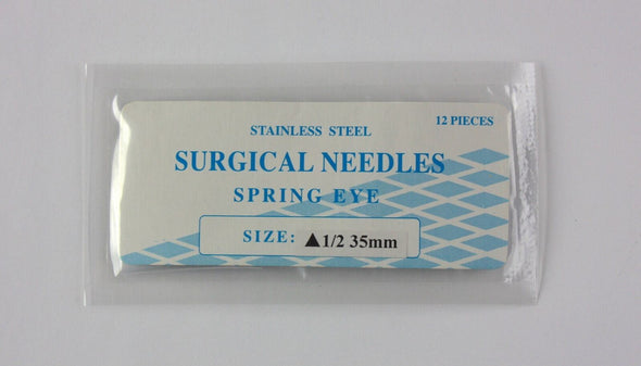 Veterinary SS Surgical Needles, Spring Eye, Cutting, 1/2 Circle, 35mm, 12 Pack