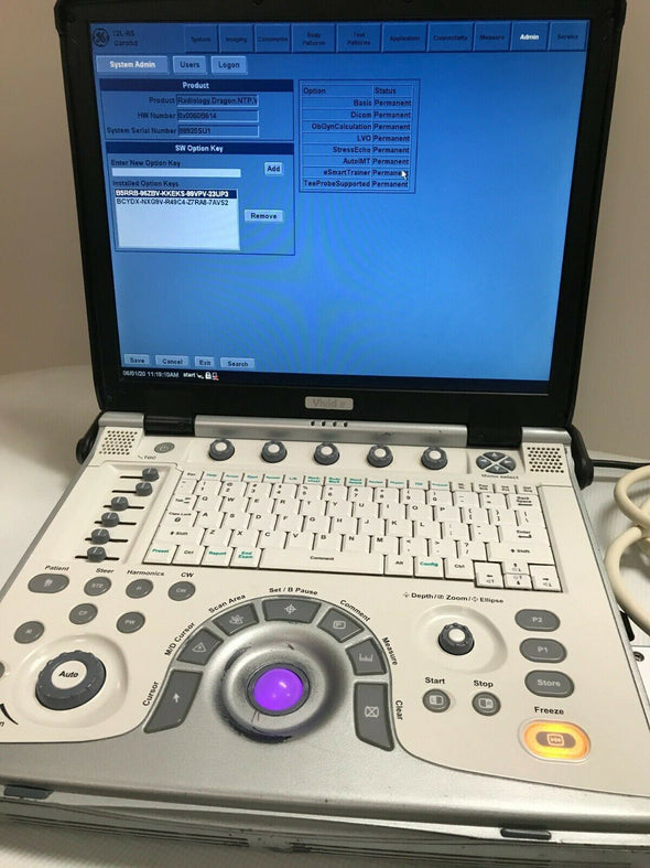 GE Vivid E Color Doppler Ultrasound Scanner, CW Two probes Cardiac, Linear 2013