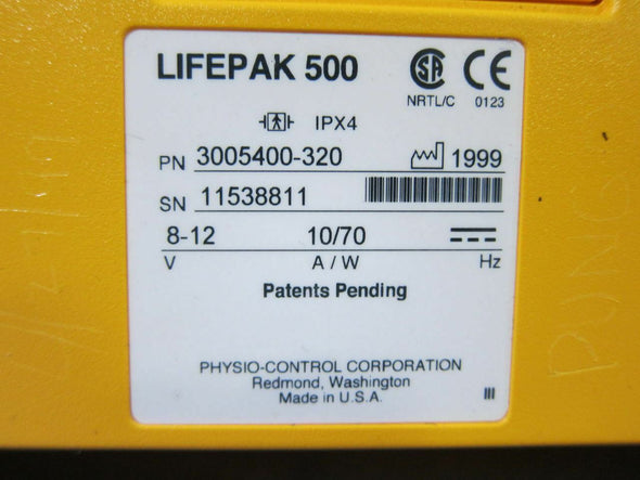 Medtronic Physio-Control 3005400-320 Lifepak 500 AED w/ Carrying Case (639DM)