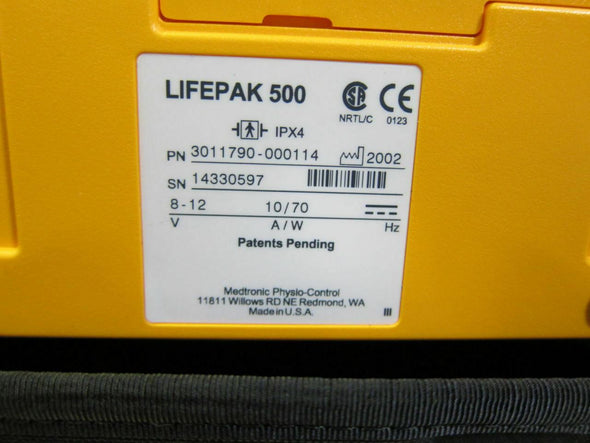 Medtronic Lifepak 3011790-000114 500 AED w/ Carrying Case & Quik Combo Electrode