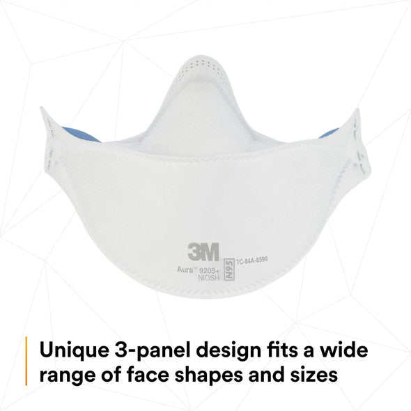 3M Aura Particulate Respirator 9205+, N95, Pack of 20 Disposable Respirators, In